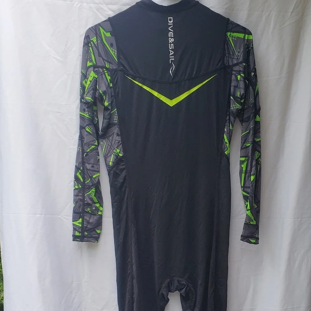 Dive & Sail Mens Full Body Rash Guard Wetsuit Skin Black Green Large LS-18821